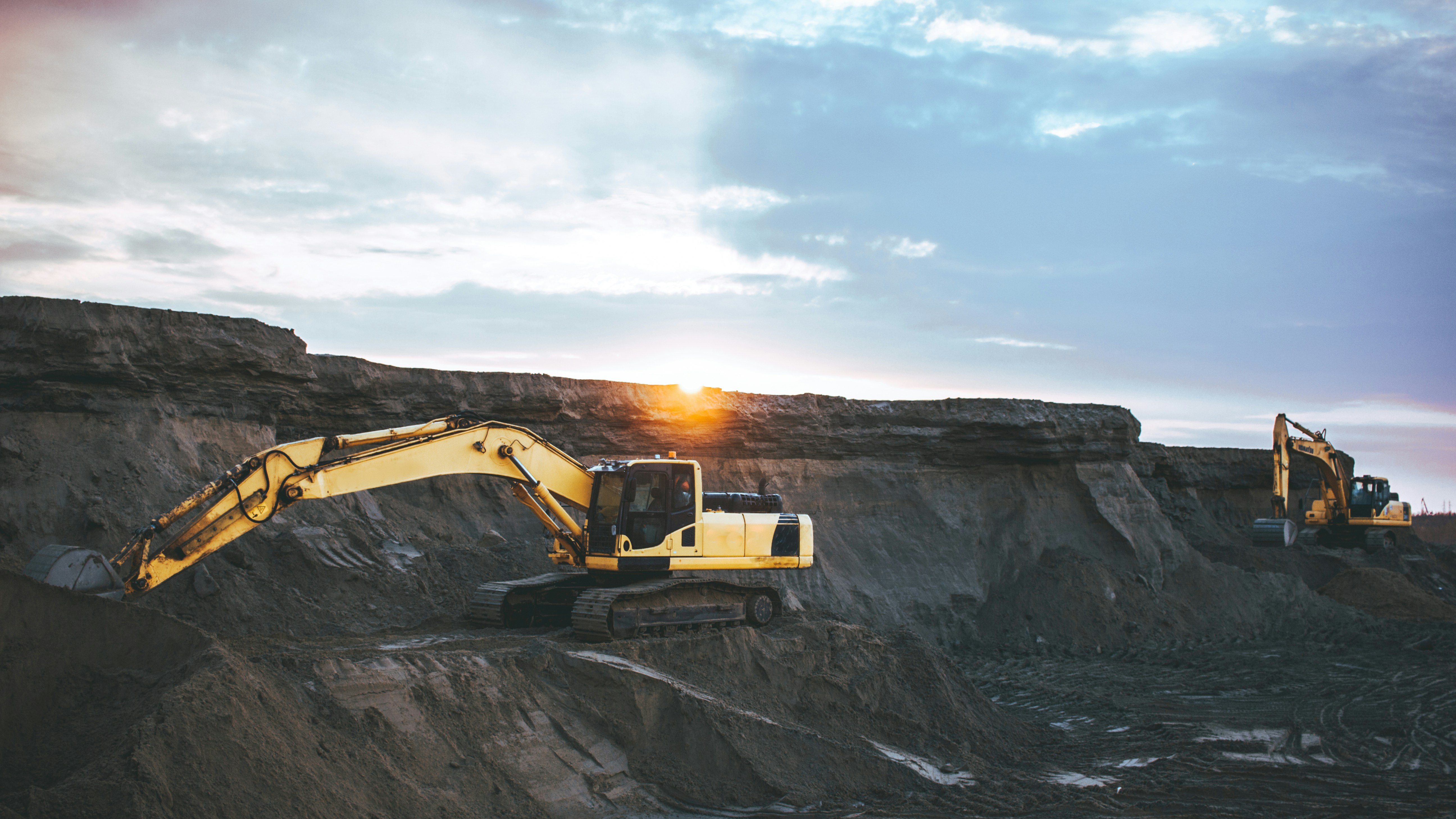 Mining dump truck on terraced roads