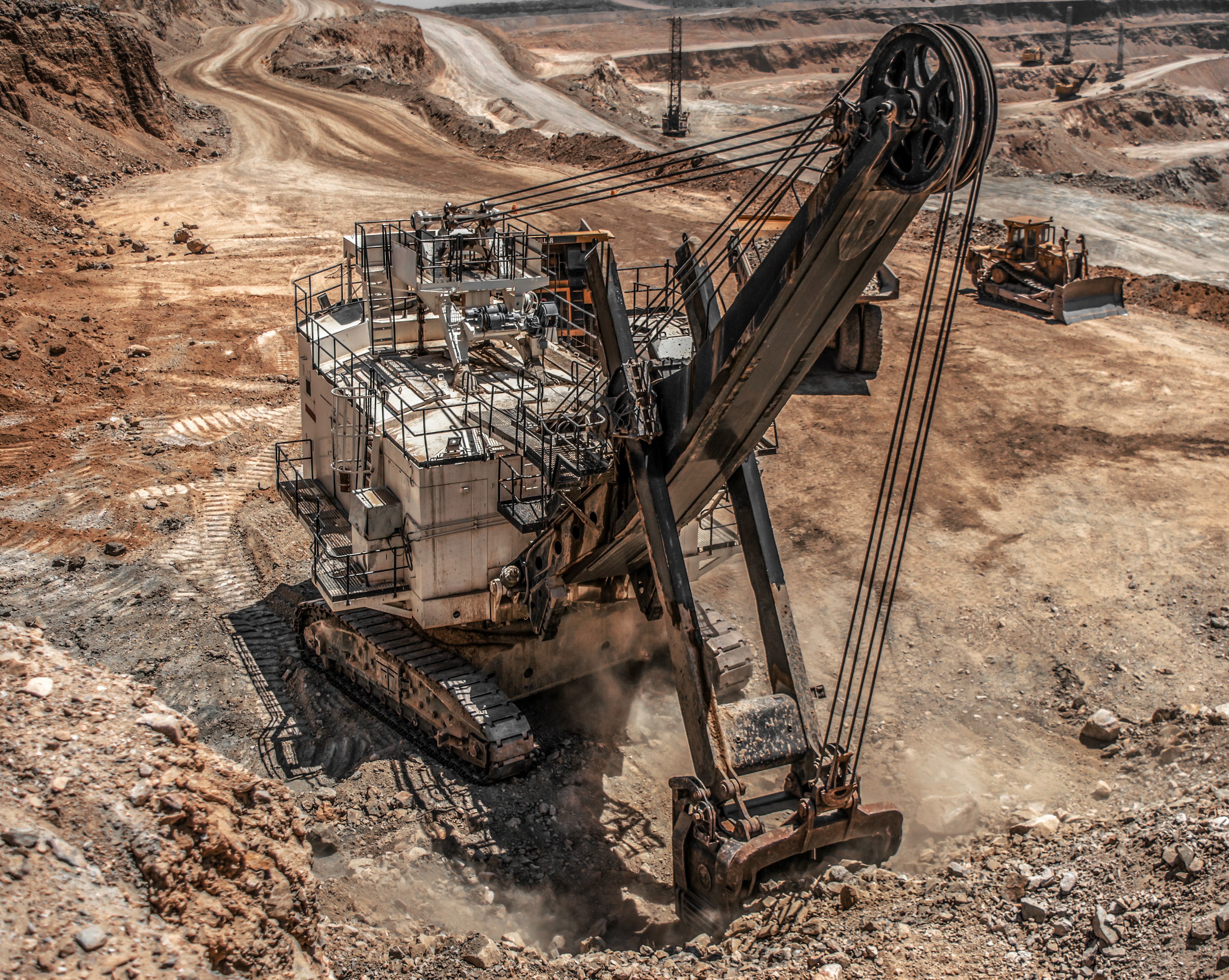 Mining dump truck on terraced roads